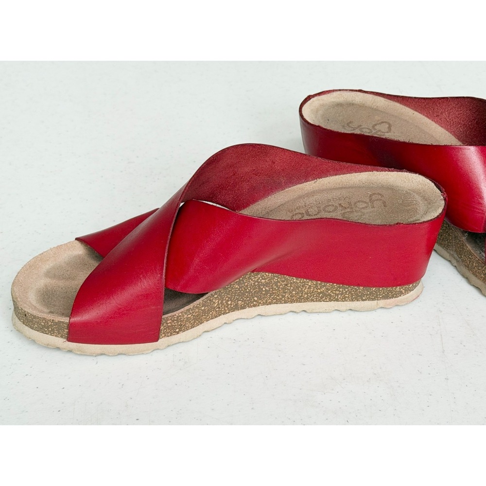 Yokono Red Leather Wedge Platform Sandals Slip On Cork Women's 7.5 Spain - Picture 3 of 8